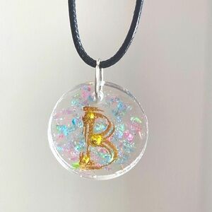 Letter B Iridescent Resin Pendant New Handmade